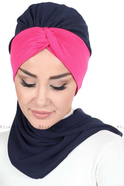 Gill - Marine Blå & Fuchsia Praktisk Hijab