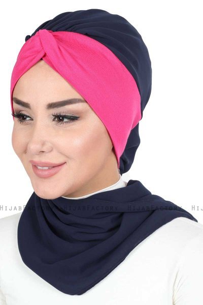 Gill - Marine Blå & Fuchsia Praktisk Hijab