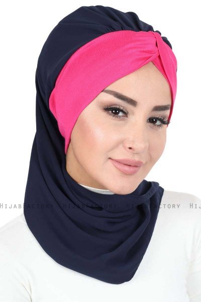 Gill - Marine Blå & Fuchsia Praktisk Hijab
