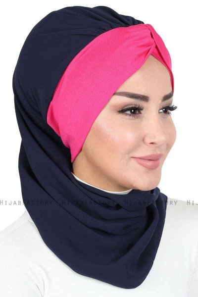 Gill - Marine Blå & Fuchsia Praktisk Hijab