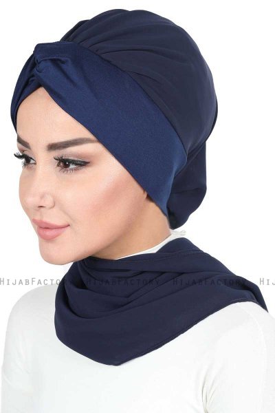 Gill - Marine Blå & Marine Blå Praktisk Hijab