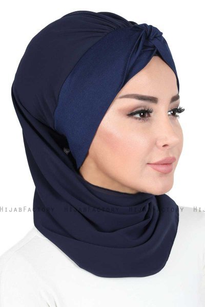 Gill - Marine Blå & Marine Blå Praktisk Hijab