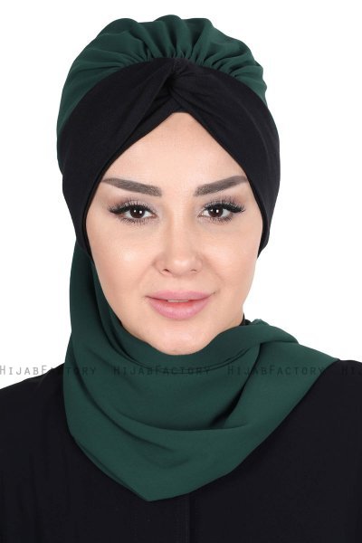 Gill - Mørkegrøn & Sort Praktisk Hijab