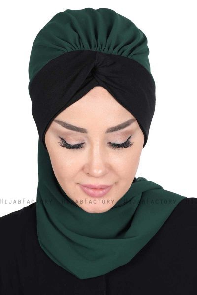 Gill - Mørkegrøn & Sort Praktisk Hijab
