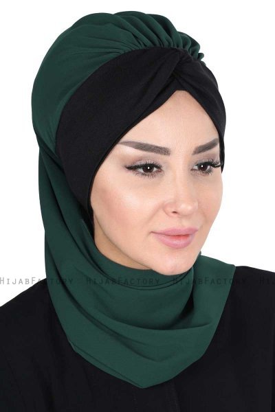 Gill - Mørkegrøn & Sort Praktisk Hijab