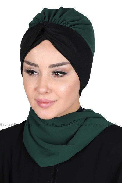 Gill - Mørkegrøn & Sort Praktisk Hijab