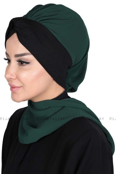 Gill - Mørkegrøn & Sort Praktisk Hijab