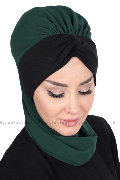 Gill - Mørkegrøn & Sort Praktisk Hijab