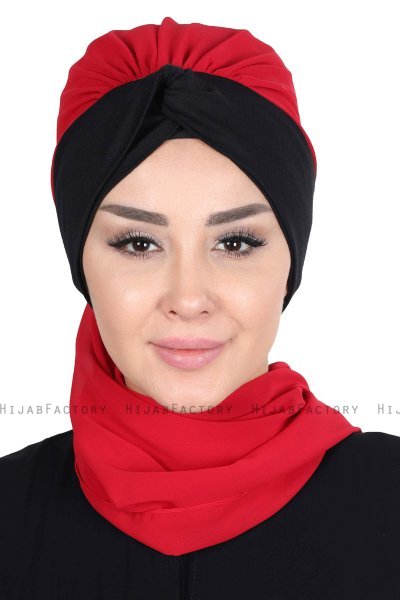 Gill - Rød & Sort Praktisk Hijab