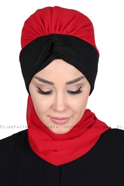 Gill - Rød & Sort Praktisk Hijab