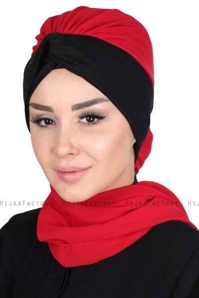 Gill - Rød & Sort Praktisk Hijab