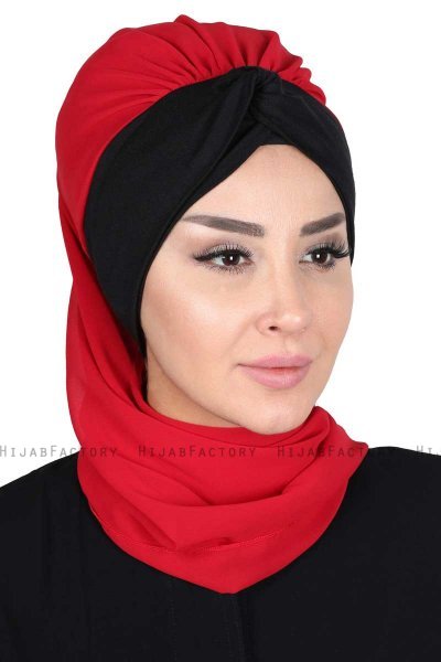 Gill - Rød & Sort Praktisk Hijab