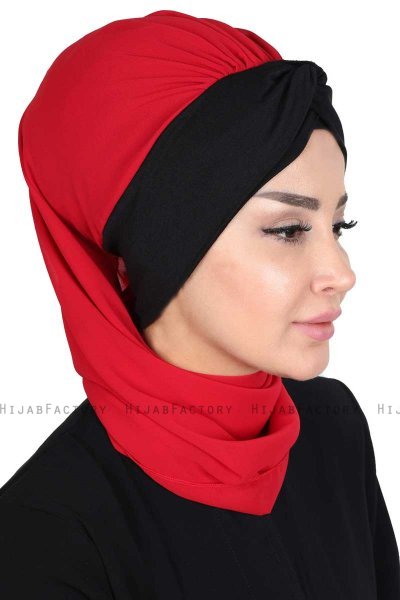 Gill - Rød & Sort Praktisk Hijab