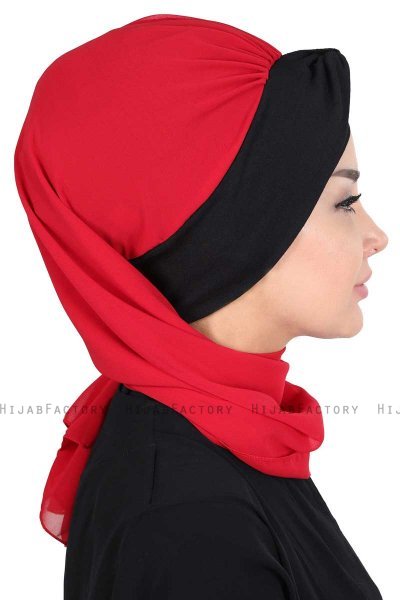 Gill - Rød & Sort Praktisk Hijab