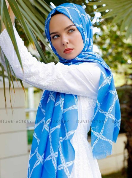 Habibah - Blå Mønstrede Hijab - Sal Evi