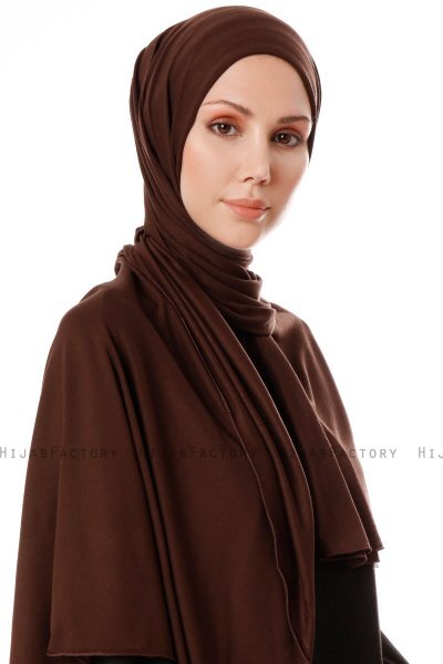 Hande - Mørkebrun Bomuld Hijab - Gülsoy