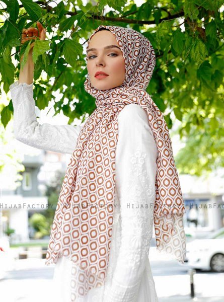 Isbah - Brun Mønstrede Hijab - Sal Evi