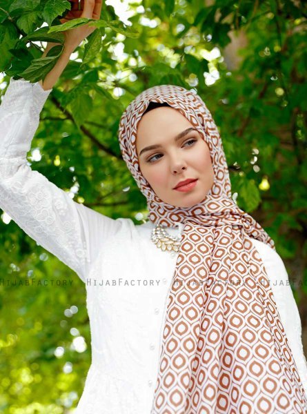 Isbah - Brun Mønstrede Hijab - Sal Evi