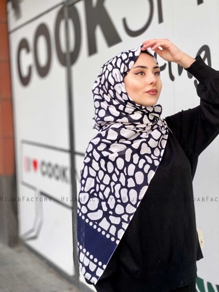 Iza - Marine Blå & Hvid Mønstred Bomuld Hijab - Mirach