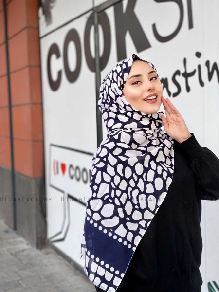 Iza - Marine Blå & Hvid Mønstred Bomuld Hijab - Mirach