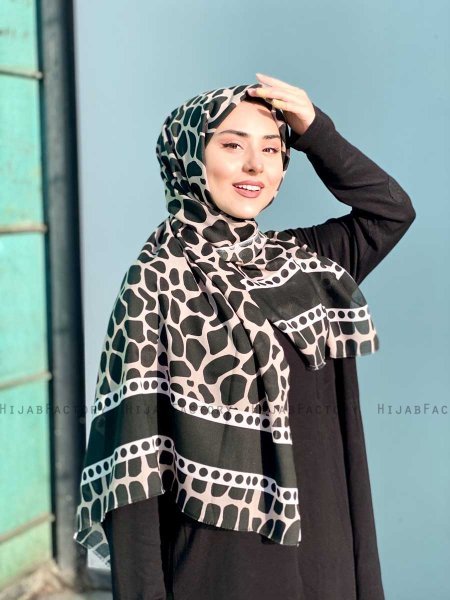 Iza - Sort & Creme Mønstred Bomuld Hijab - Mirach