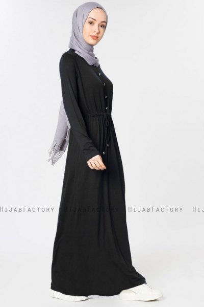 Jihan Svart Klänning Med Knappar 280109c