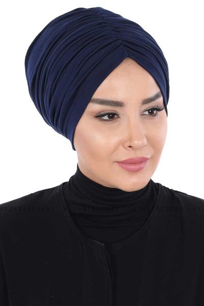 Jill - Marine Blå Bomuld Turban - Ayse Turban