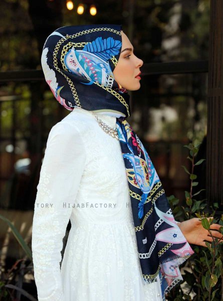 Jumana - Marine Blå Mønstrede Hijab - Sal Evi
