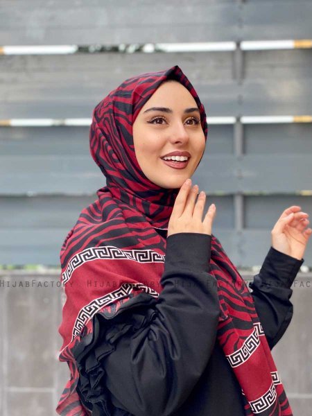 Kadifa - Bordeaux Mønstred Bomuld Hijab - Mirach