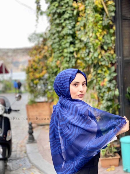 Kadifa - Marine Blå Mønstred Bomuld Hijab - Mirach