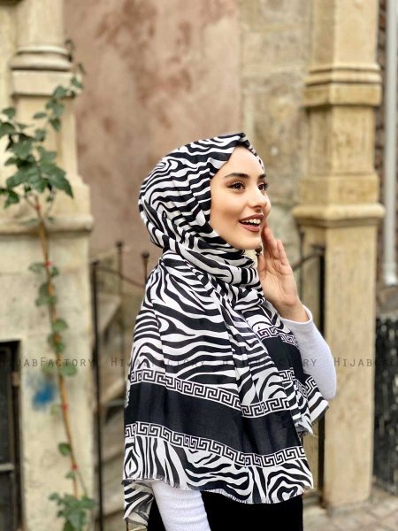 Kadifa - Sort & Vid Mønstred Bomuld Hijab - Mirach