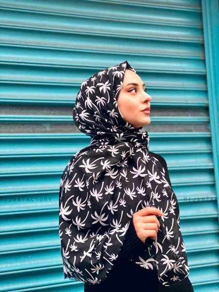 Kenza - Sort Mønstred Bomuld Hijab - Mirach