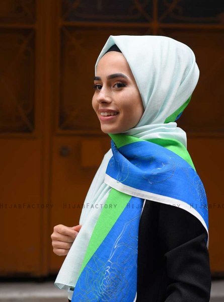 Khawla - Grøn Mønstred Bomuld Hijab
