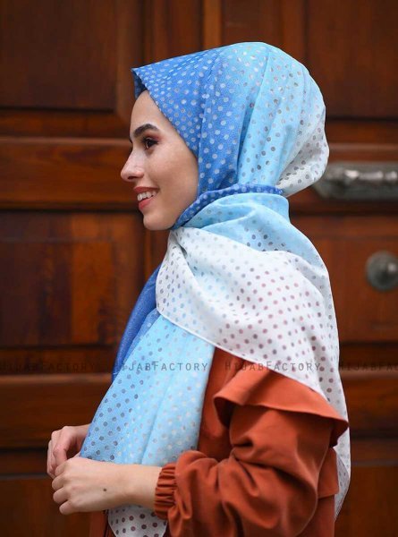 Khawla - Lyseblå Mønstred Bomuld Hijab