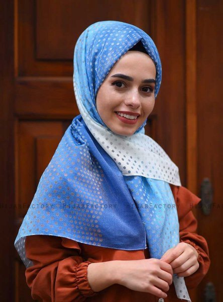 Khawla - Lyseblå Mønstred Bomuld Hijab
