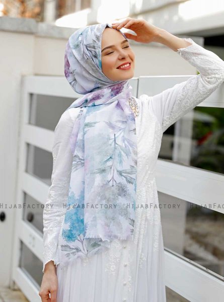 Lyseblå & Lilla Mønstrede Hijab - Sal Evi
