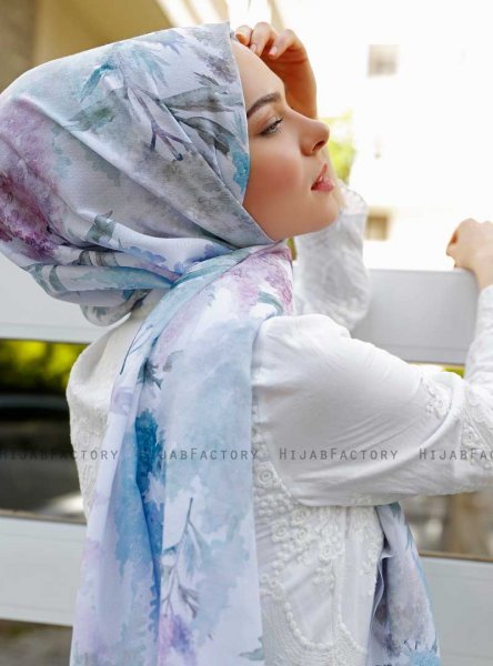 Lyseblå & Lilla Mønstrede Hijab - Sal Evi