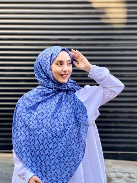 Mahek - Blå Mønstred Bomuld Hijab