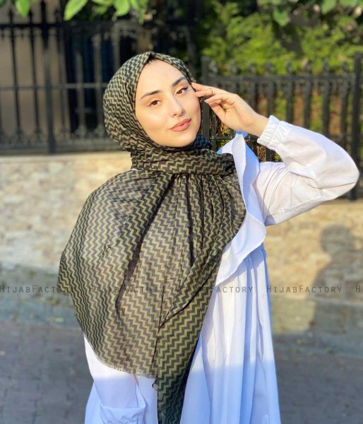 Malala - Khaki Mønstred Bomuld Hijab