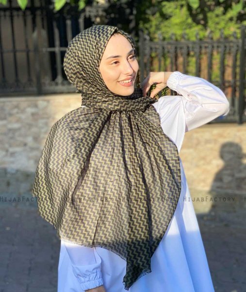 Malala - Khaki Mønstred Bomuld Hijab
