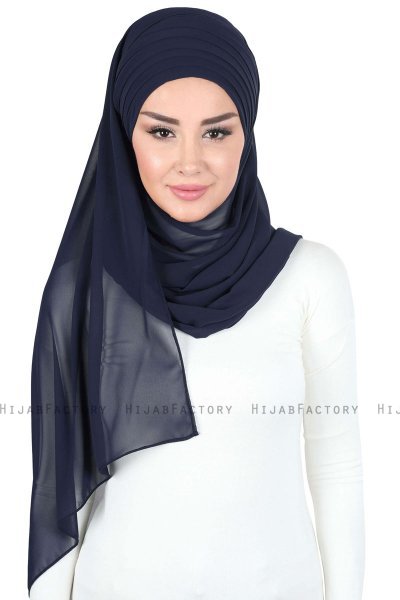 Malin - Marine Blå Praktisk Chiffon Hijab