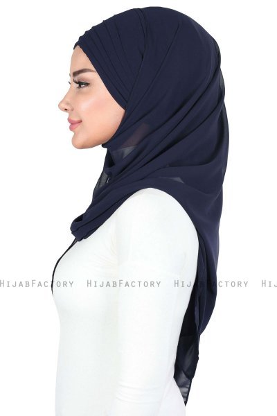 Malin - Marine Blå Praktisk Chiffon Hijab