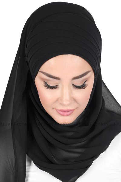 Malin - Sort Praktisk Chiffon Hijab