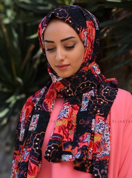 Marwa - Pink Mønstred Crepe Hijab