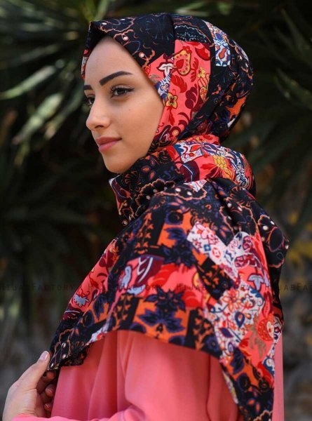 Marwa - Pink Mønstred Crepe Hijab