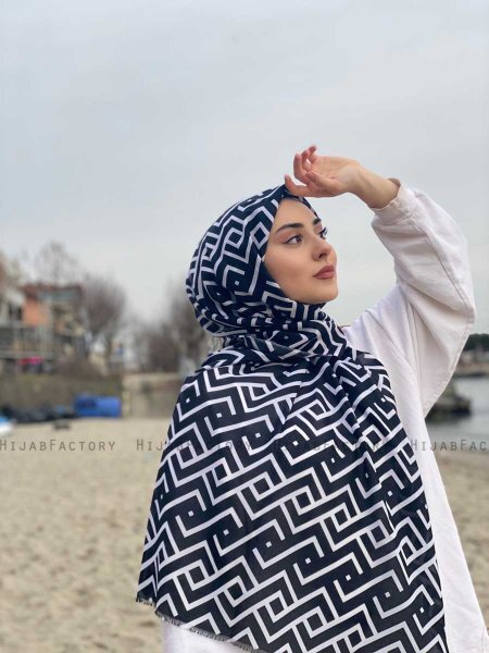 Meher - Sort Mønstred Bomuld Hijab