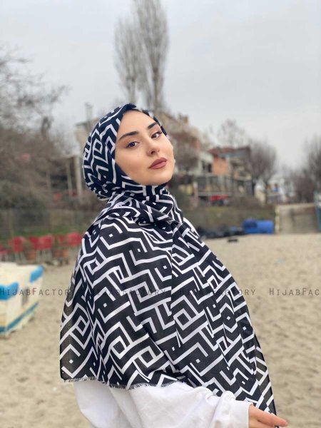 Meher - Sort Mønstred Bomuld Hijab