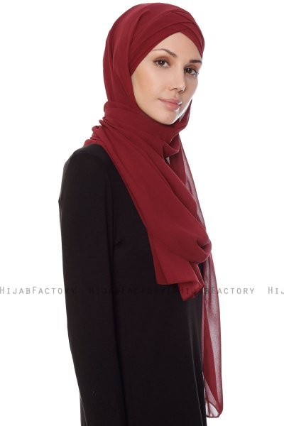 Mehtap - Bordeaux Praktisk One Piece Chiffon Hijab