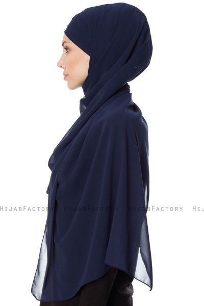 Mehtap - Marine Blå Praktisk One Piece Chiffon Hijab