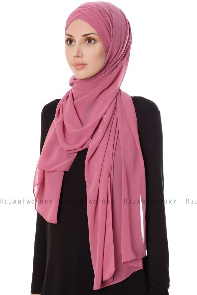 Mehtap - Mørkrosa Praktisk One Piece Chiffon Hijab